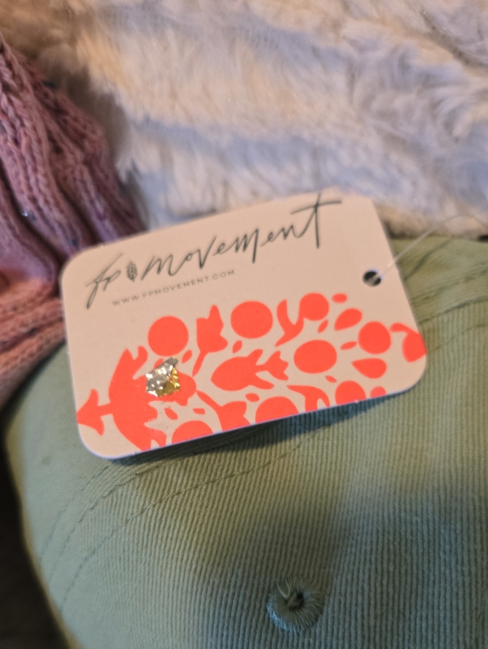 Free People Mint Green Floral Embroidered Cap With 3 Pair FP socks - Picture 2 of 9